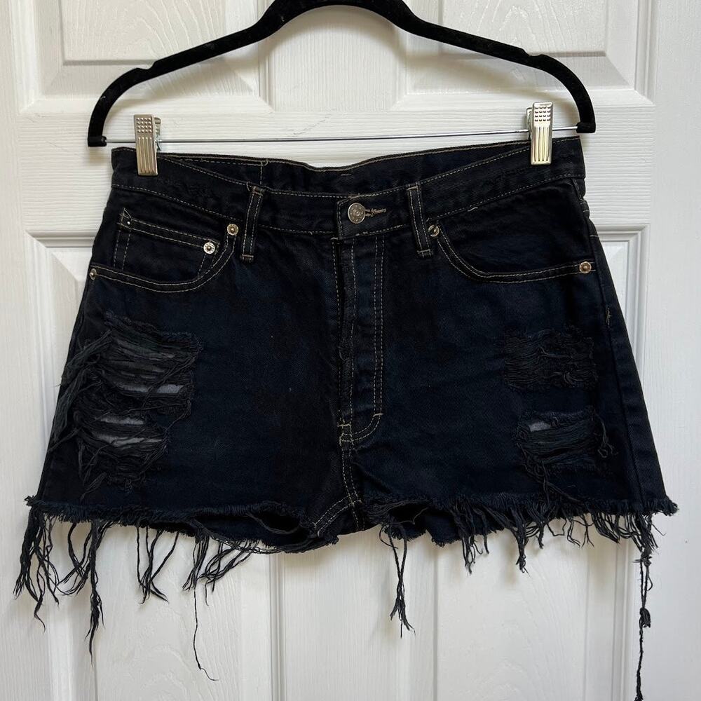 Levi's Black Denim High Waisted Cut Off Jean Shorts